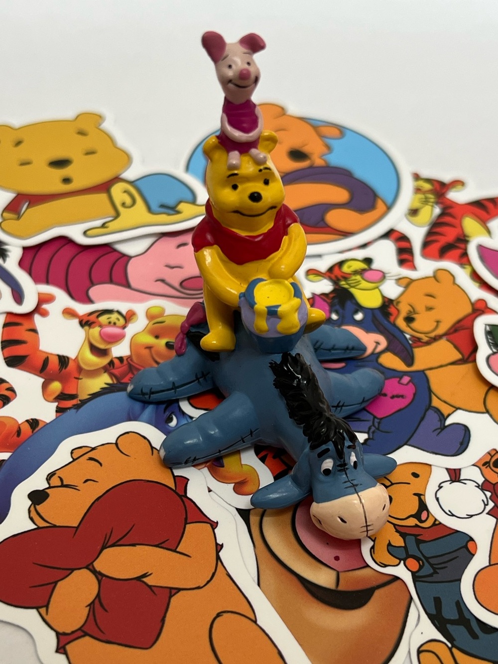 Vintage Disney Winnie the Pooh Eeyore Piglet Figure Cake Topper & Stickers